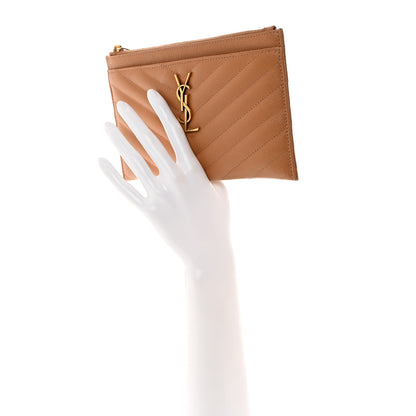 Saint Laurent Grain De Poudre Chevron Monogram Bill Pouch Dune 2 of 8