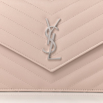 Saint Laurent Grain De Poudre Matelasse Chevron Monogram Envelope Chain Wallet Marble Pink 8 of 12