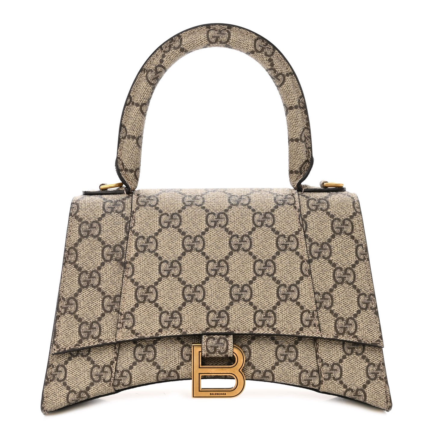 X GUCCI GG Supreme Monogram Small Hourglass Top Handle Bag Beige Ebony