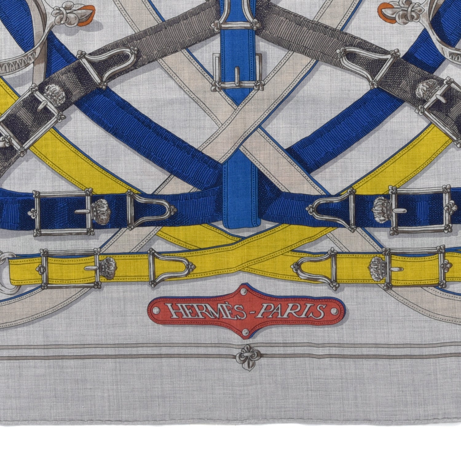 Hermes Cashmere Silk Cavalcadour Shawl 140 Gris Chine Bleu Roi 2 of 5