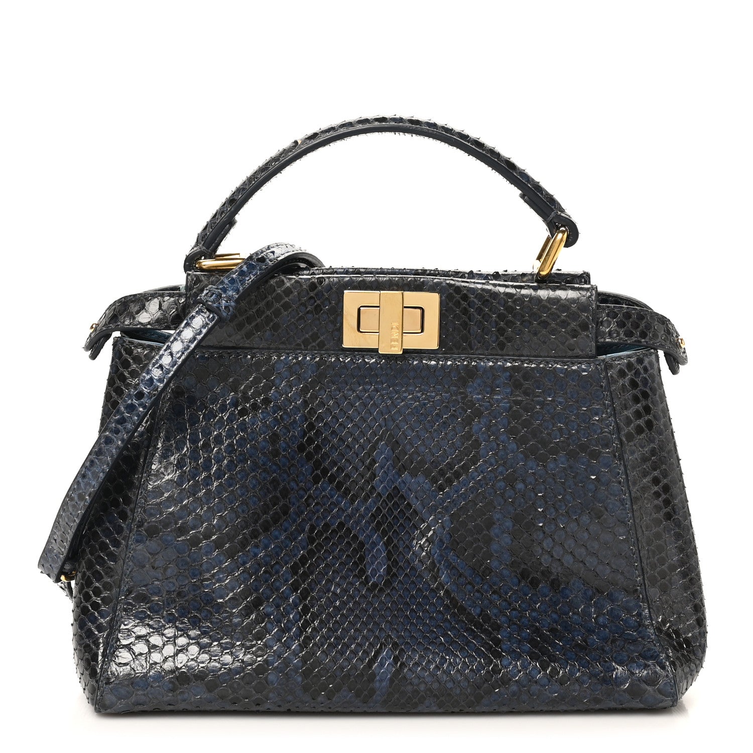 Fendi Python Shiny Nappa Mini Peekaboo Iconic Satchel Blue Jeans ...