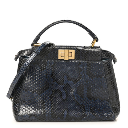Fendi Python Shiny Nappa Mini Peekaboo Iconic Satchel Blue Jeans 1 of 9