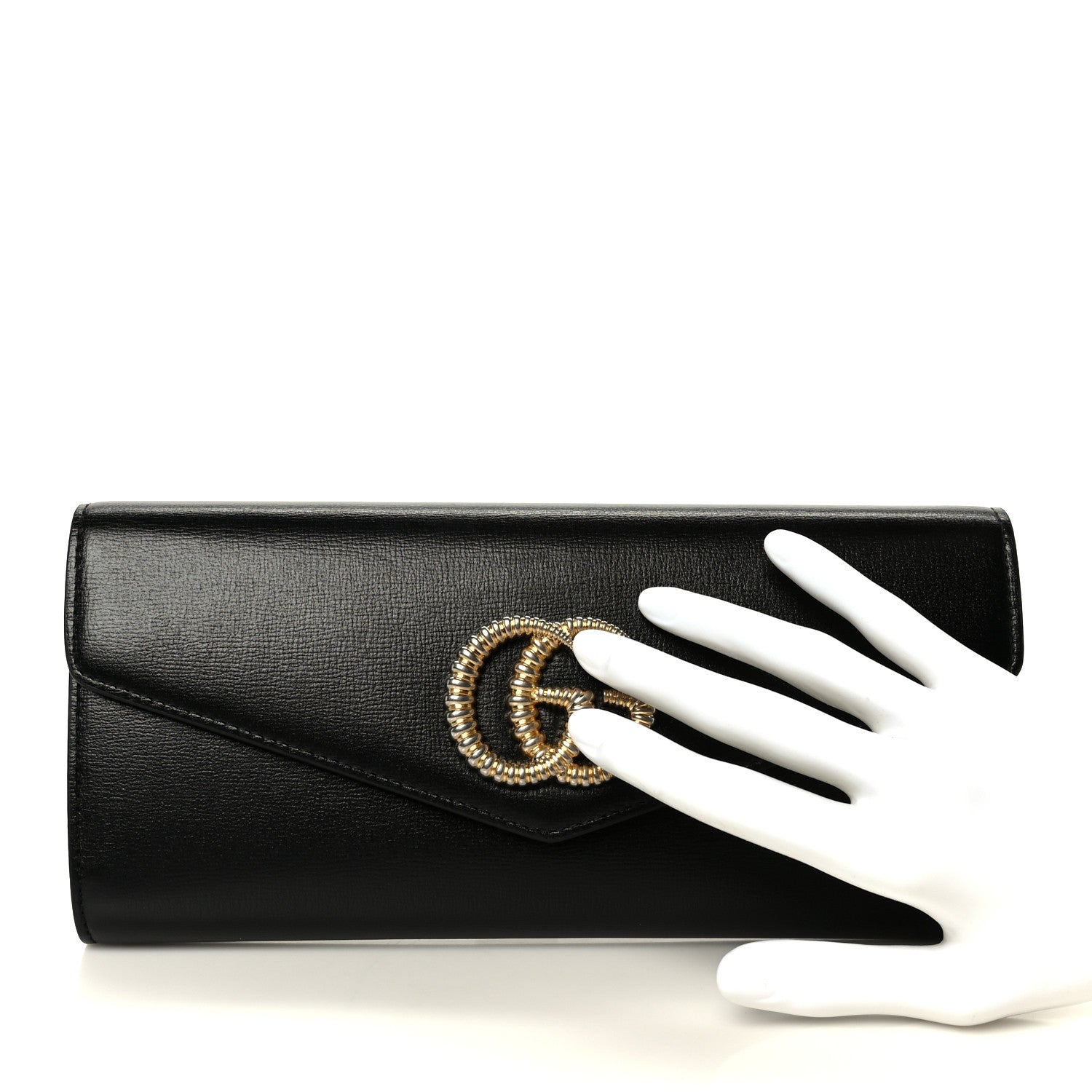 Gucci Textured Calfskin Torchon GG Broadway Envelope Clutch Black