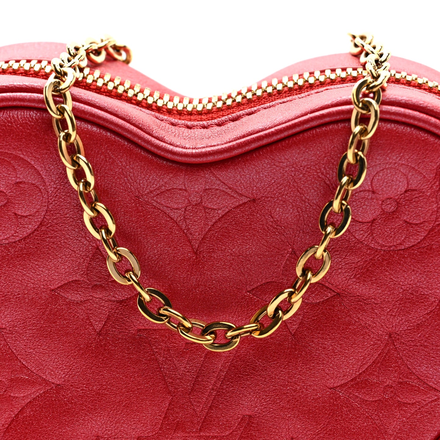 Lambskin Embossed Monogram Fall In Love Sac Coeur Heart Chain Bag Lipstick Red
