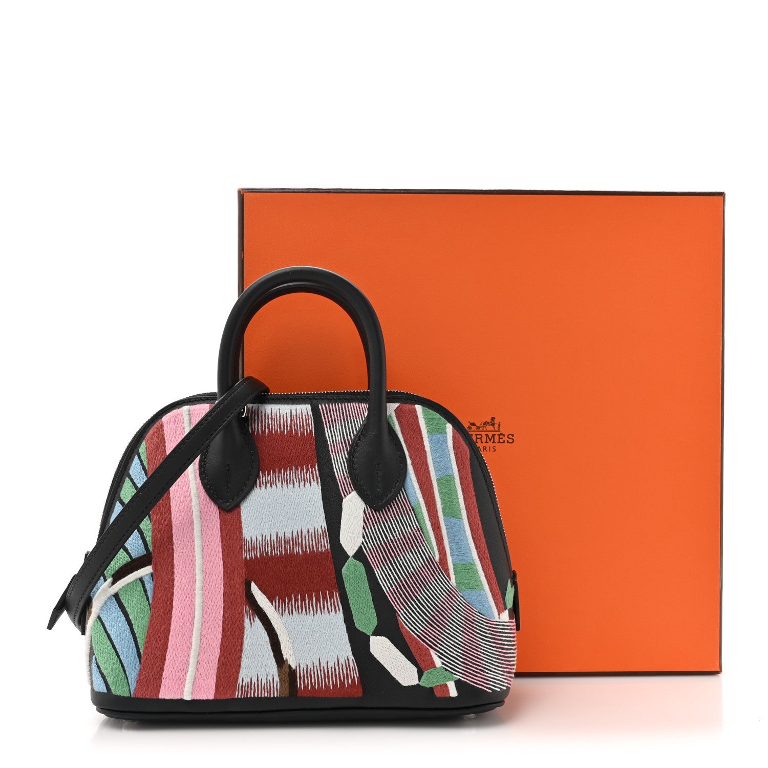 Hermes Swift Embroidered La Selle Imaginaire Mini 1923 Bolide Marron Vert Bleu Black 12 of 12