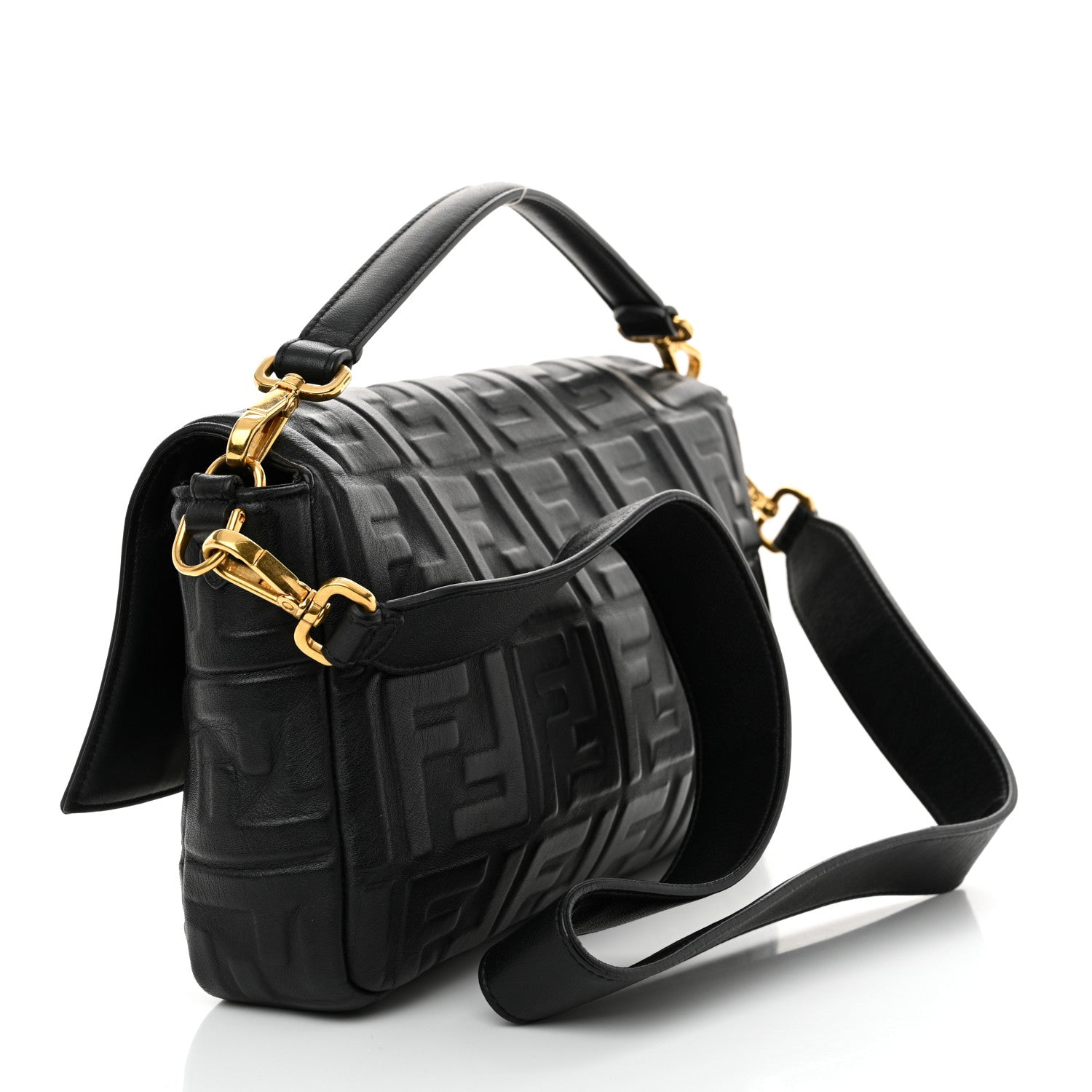 Fendi Nappa FF 1974 Embossed Large Baguette Black 3 of 12