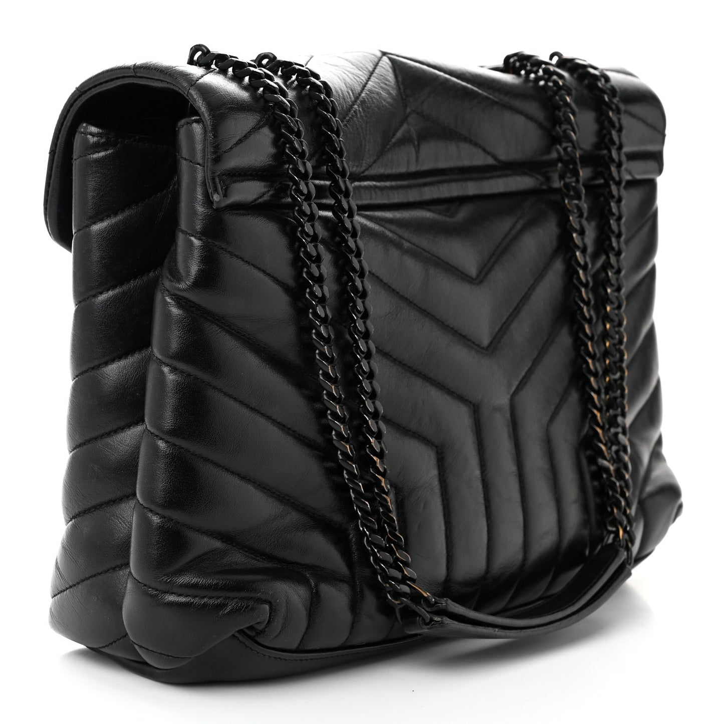 Calfskin Y Quilted Monogram Monochrome Medium Loulou Chain Satchel Black