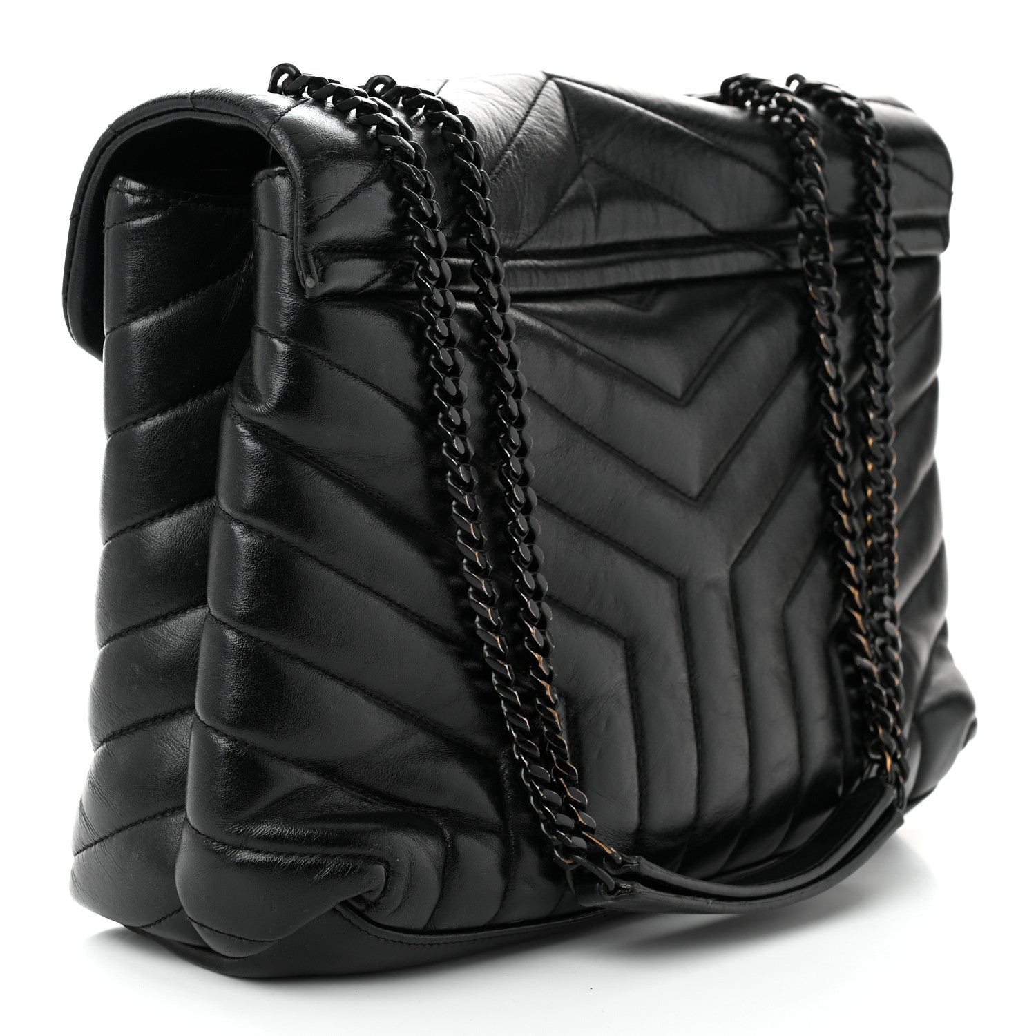 Saint Laurent Calfskin Y Quilted Monogram Monochrome Medium Loulou Chain Satchel Black 3 of 14