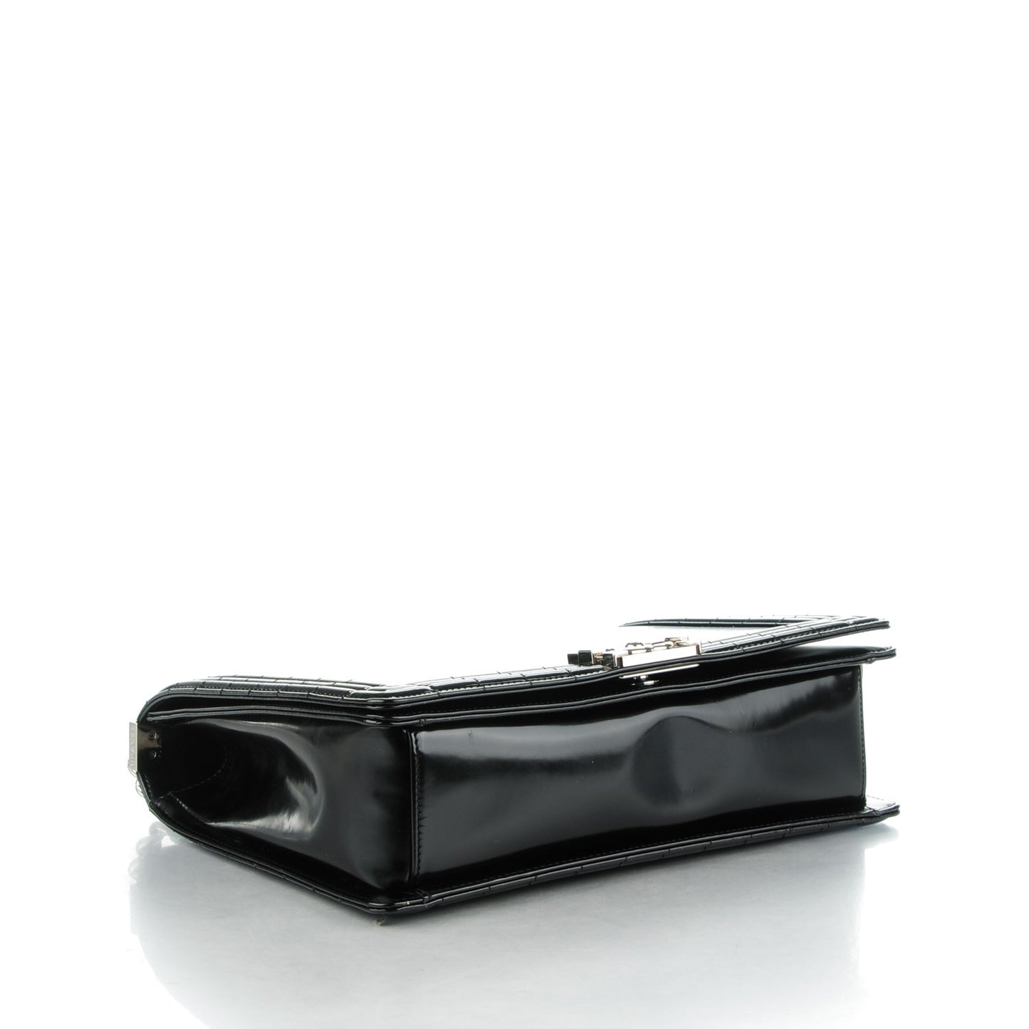 Glazed Calfskin Large Boy Flap Black