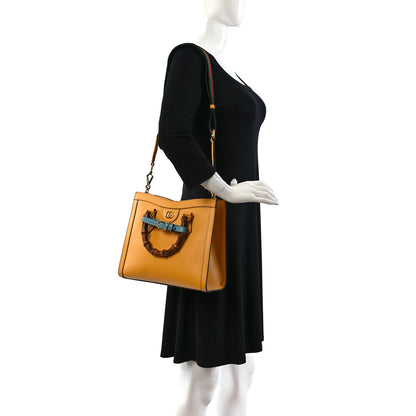 Gucci Textured Dollar Calfskin Web Small Diana Tote Bag Yellow Dusty Azure 2 of 9