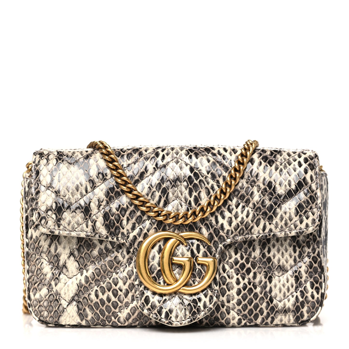Snakeskin Matelasse Super Mini GG Marmont Shoulder Bag Roccia
