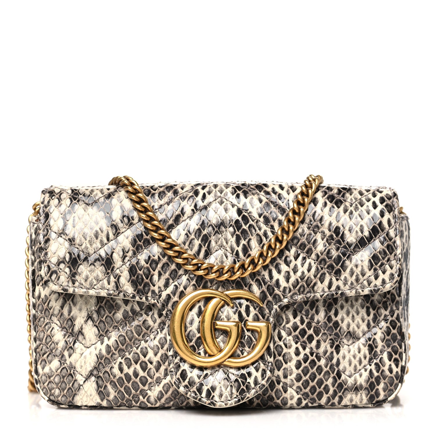 Gucci Snakeskin Matelasse Super Mini GG Marmont Shoulder Bag Roccia 1 of 11