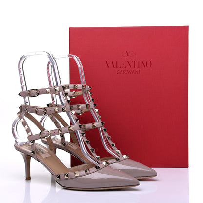Valentino Garavani Patent Rockstud Ankle Strap Low Heel Pumps 38.5 Poudre 9 of 14