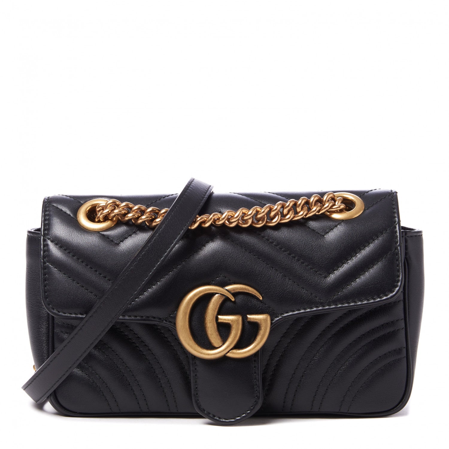 Gucci Calfskin Matelasse Mini GG Marmont Shoulder Bag Black 1 of 9