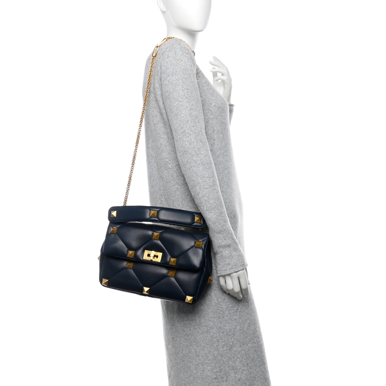 Valentino Garavani Nappa Large Roman Stud Shoulder Bag Marine 2 of 9