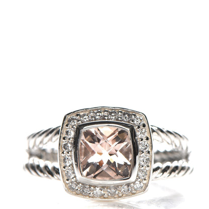 David Yurman Sterling Silver Diamond Morganite 7mm Petite Albion Ring 53 6.5 1 of 5