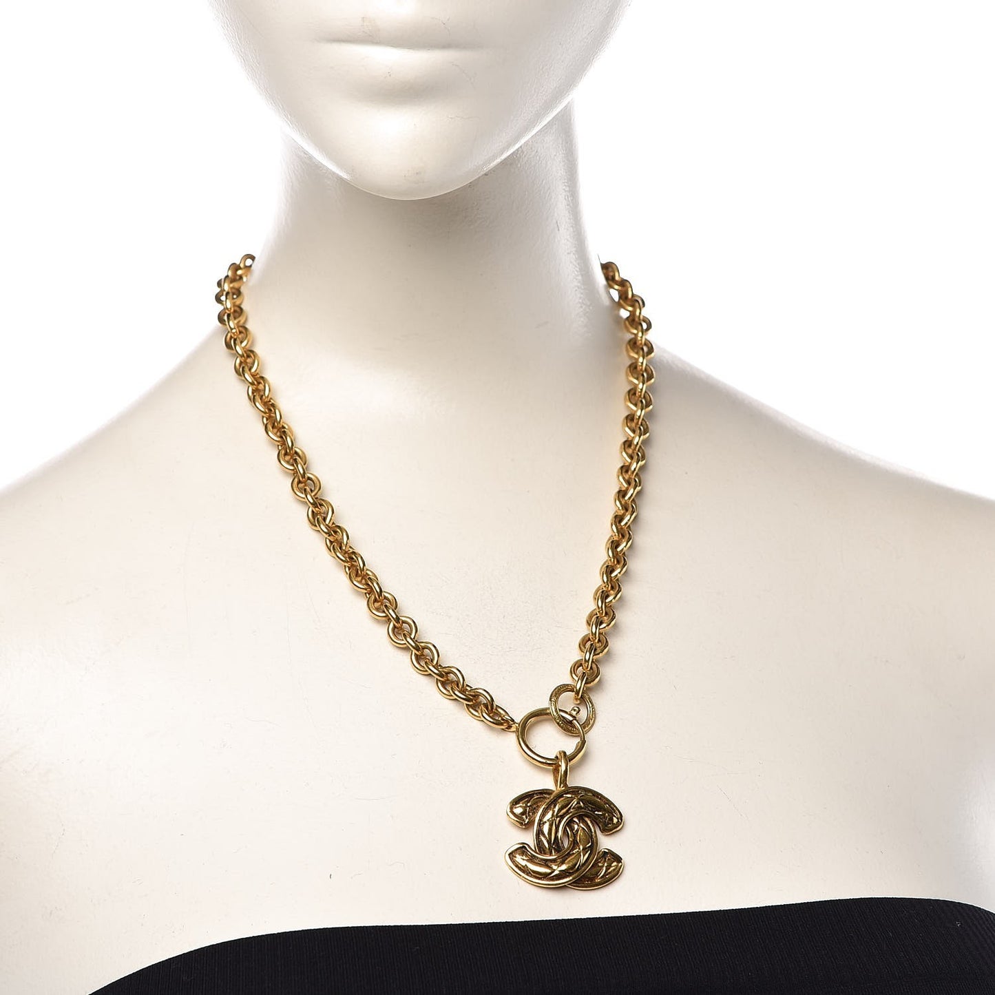Quilted CC Necklace Gold