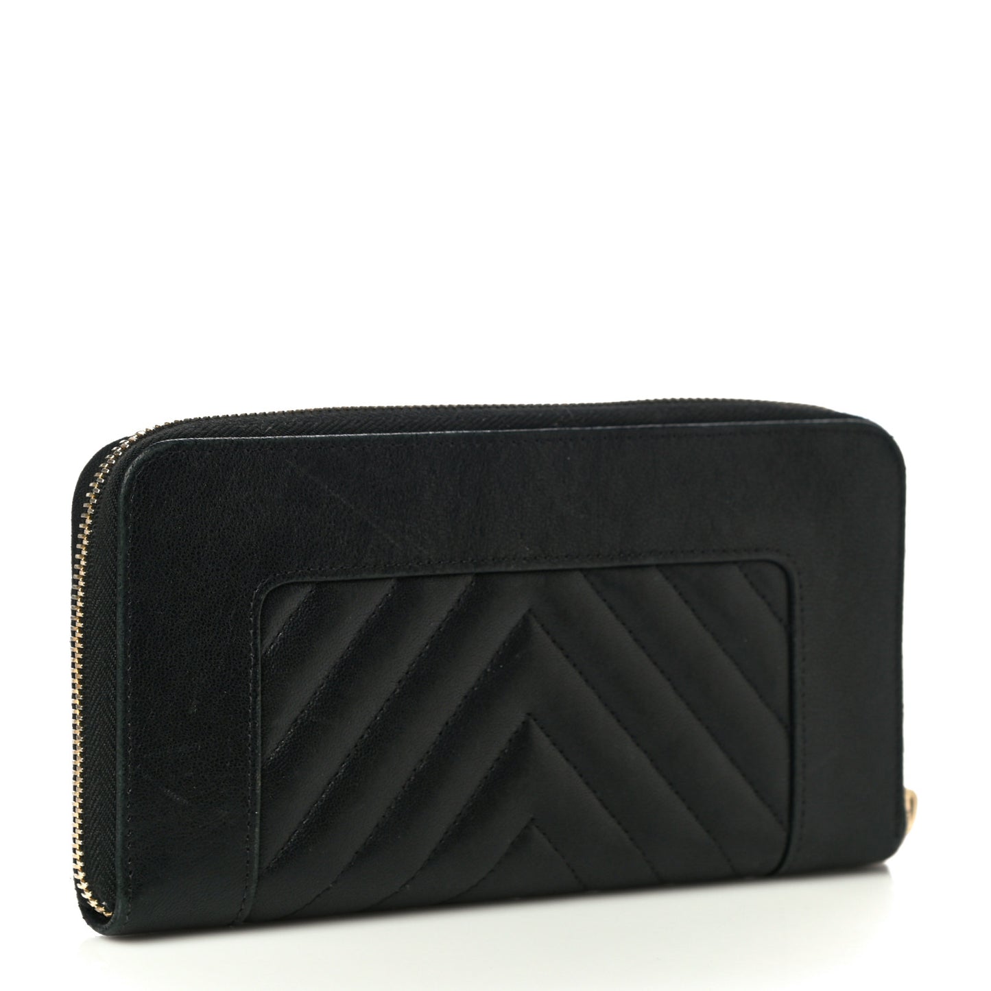 Sheepskin Chevron Quilted Mademoiselle Vintage Zip Around Wallet Black