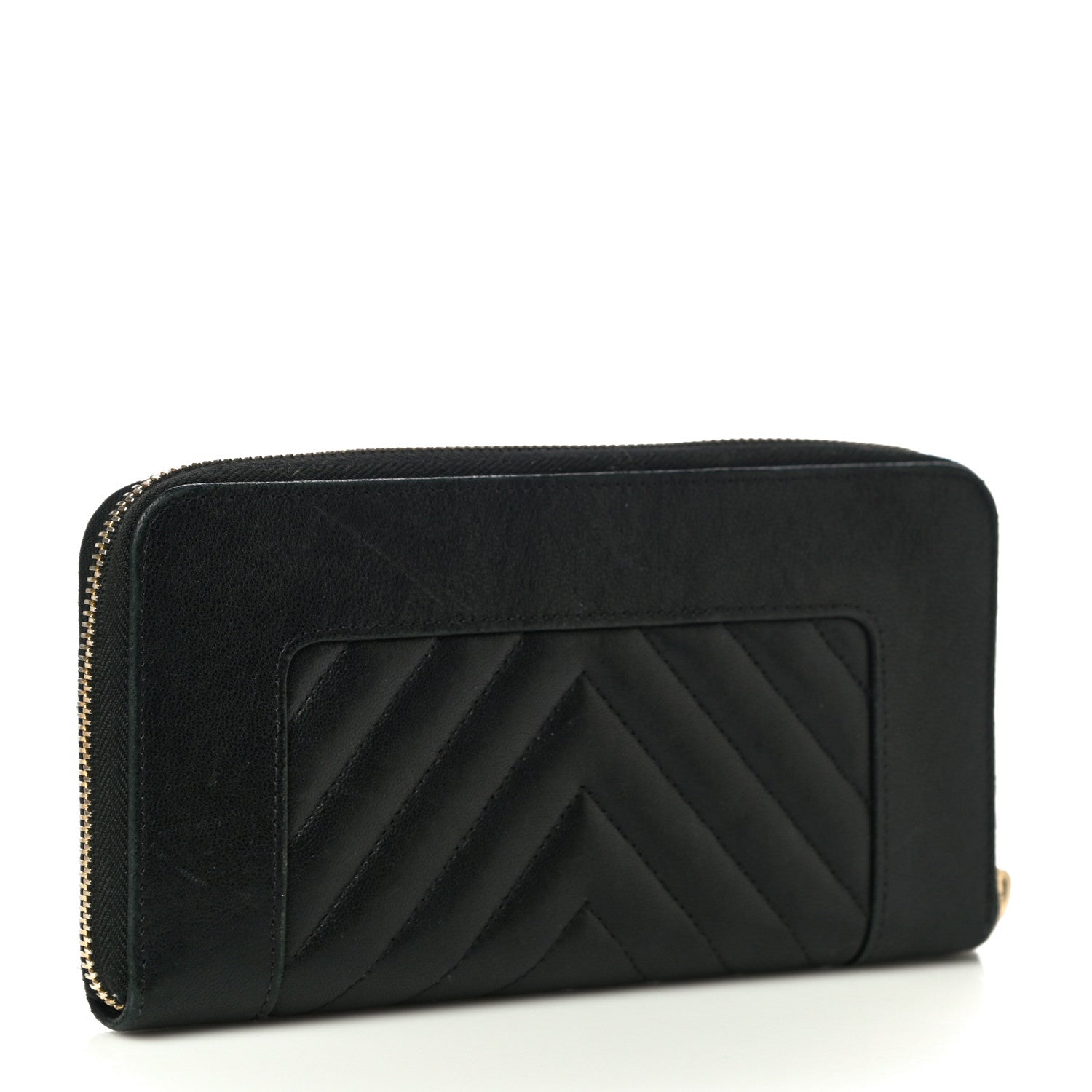 Chanel Sheepskin Chevron Quilted Mademoiselle Vintage Zip Around Wallet Black 3 of 12