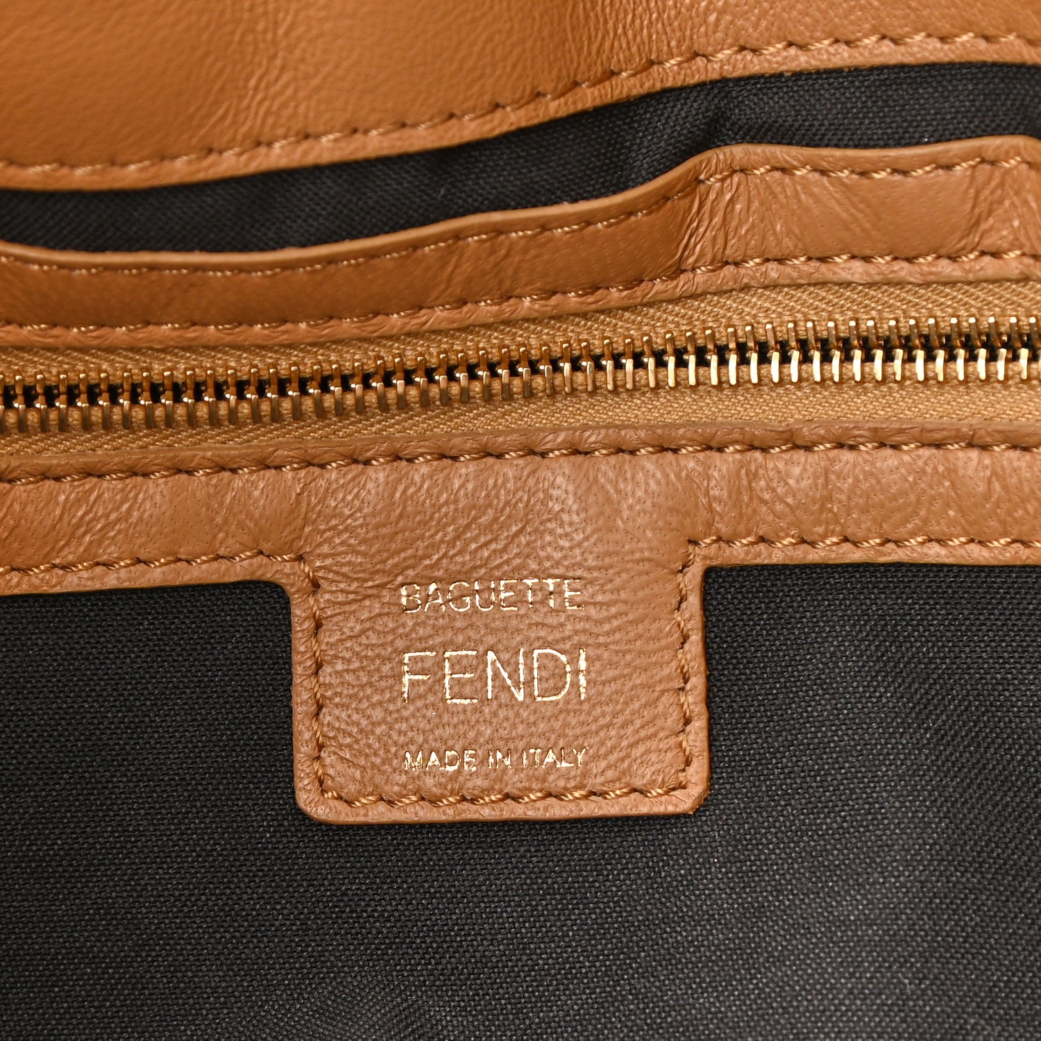 Fendi Nappa FF 1974 Embossed Baguette Miele Scuro 6 of 8