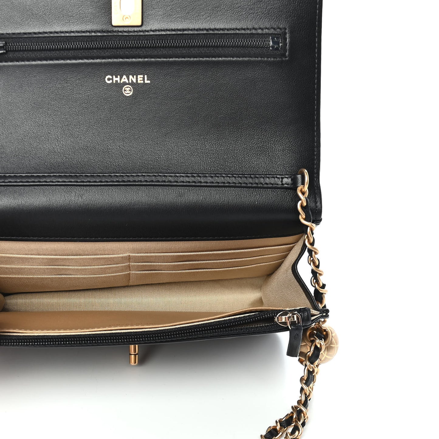 Lambskin Quilted CC Pearl Crush Wallet on Chain WOC Black