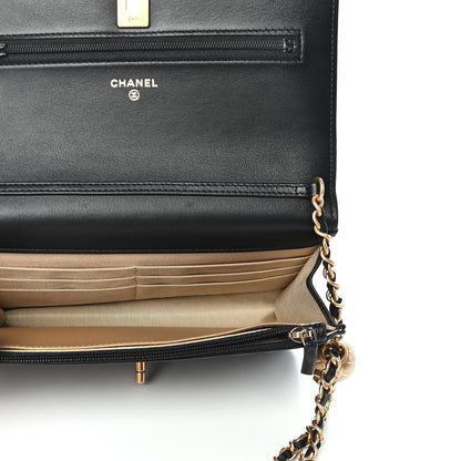 Chanel Lambskin Quilted CC Pearl Crush Wallet on Chain WOC Black 5 of 9