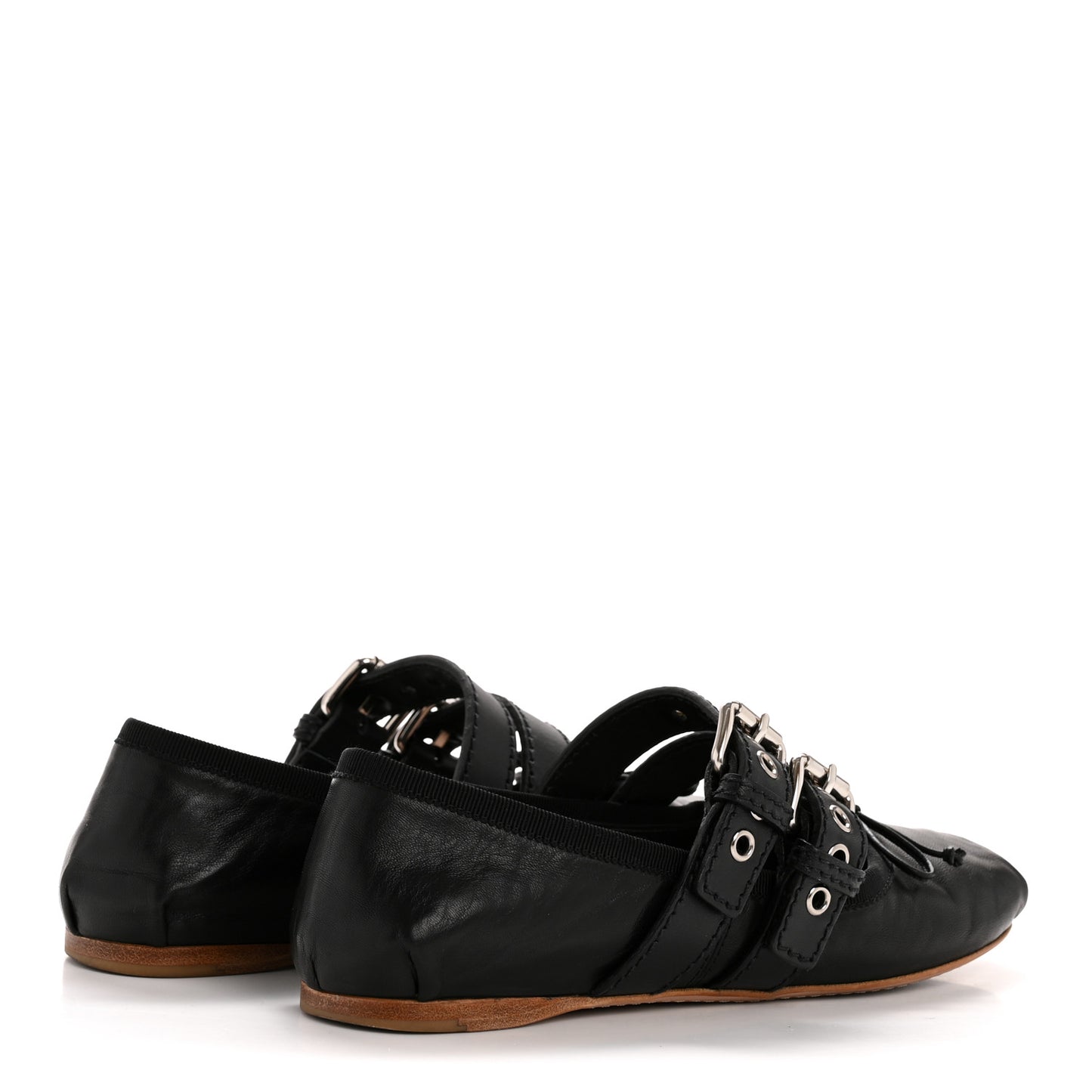 Nappa Vitello Nevada Double Buckle Ballerina Flats 36.5 Black