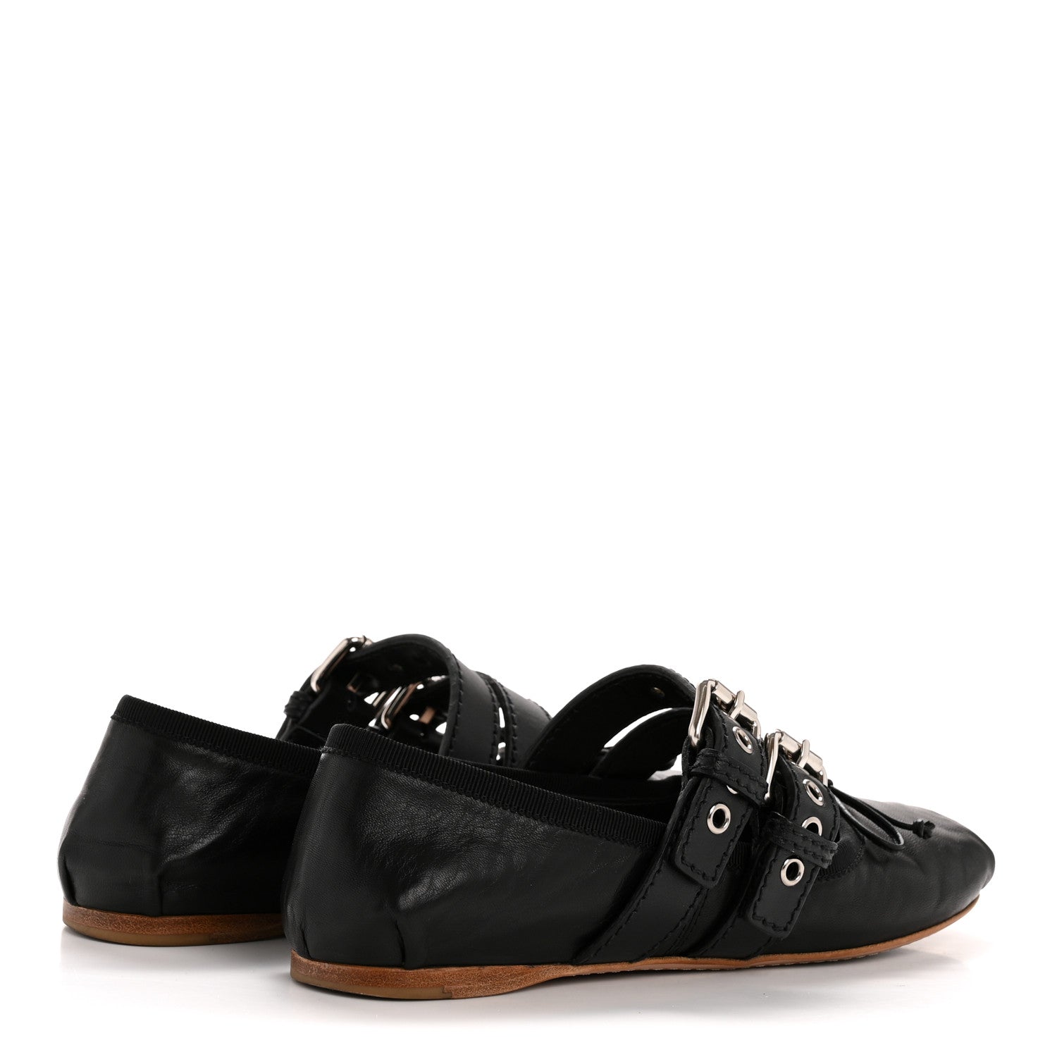 Miu Miu Nappa Vitello Nevada Double Buckle Ballerina Flats 36.5 Black 5 of 11