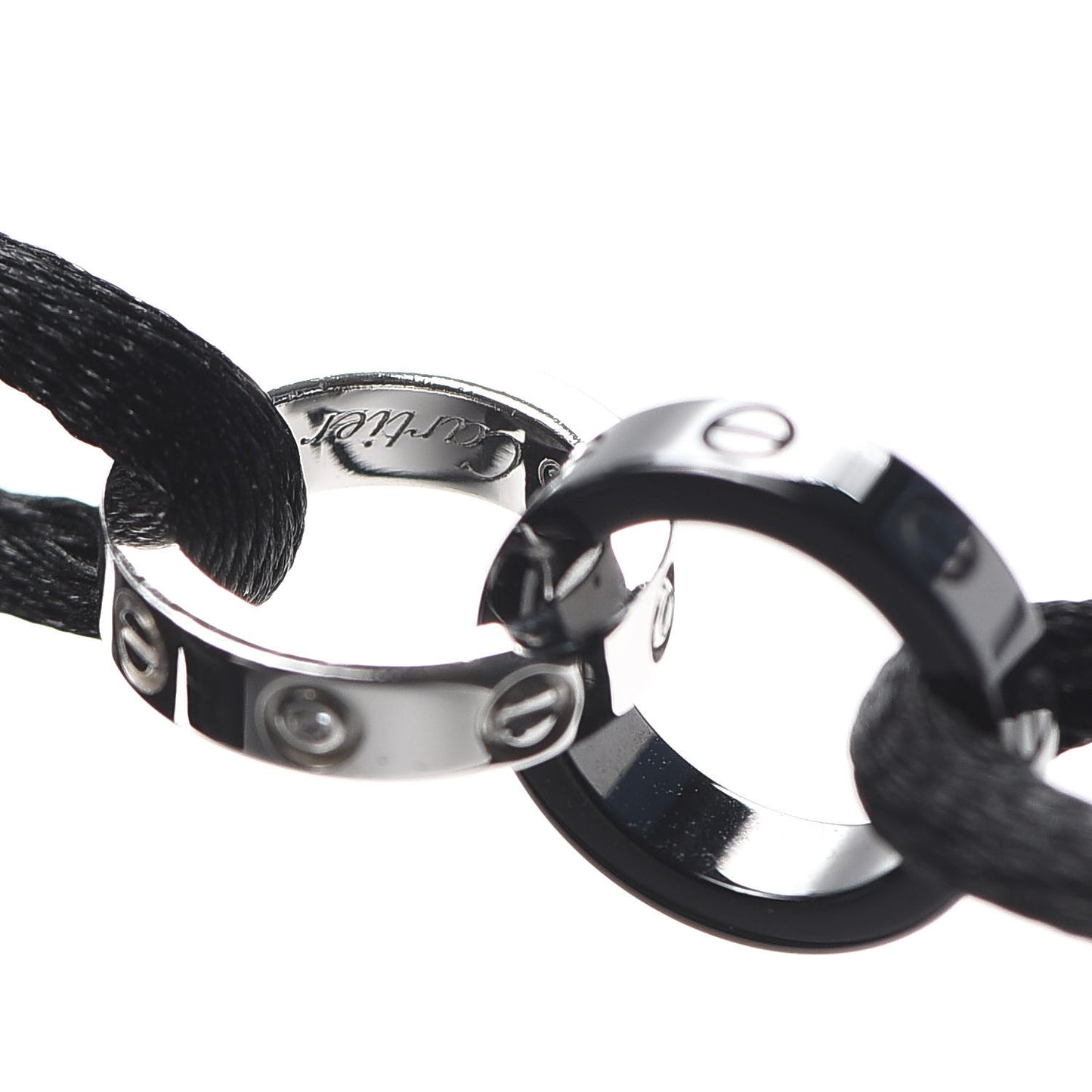 18K White Gold Ceramic 4 Diamond LOVE Cord Bracelet Black