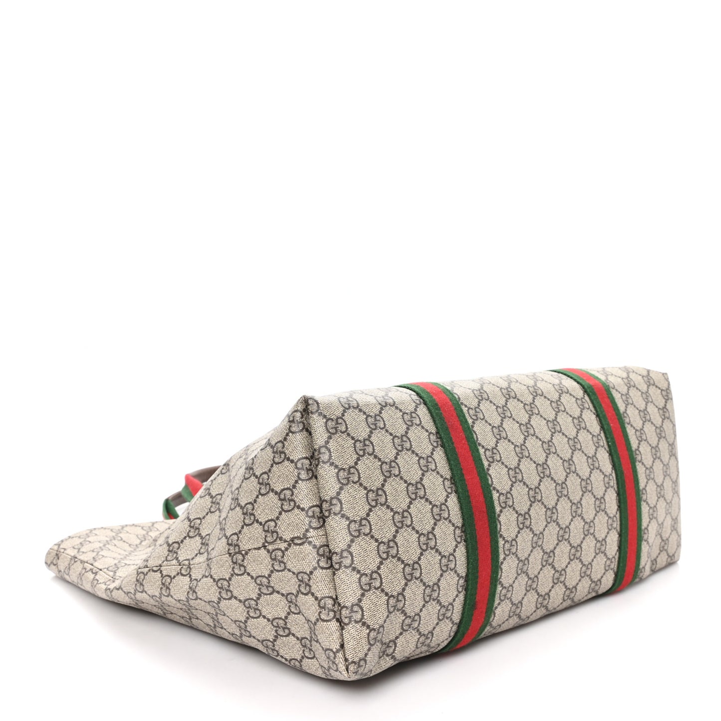 Tender GG Supreme Monogram Textured Dollar Calfskin Web Tote Beige Ebony New Acero