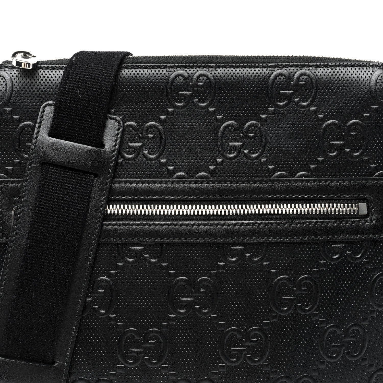 Gucci Calfskin GG Tennis Embossed Small Flat Messenger Bag Black 7 of 9