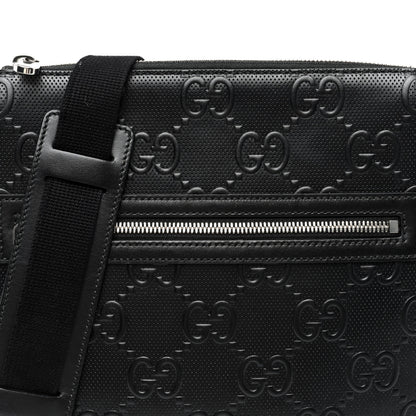Gucci Calfskin GG Tennis Embossed Small Flat Messenger Bag Black 7 of 9
