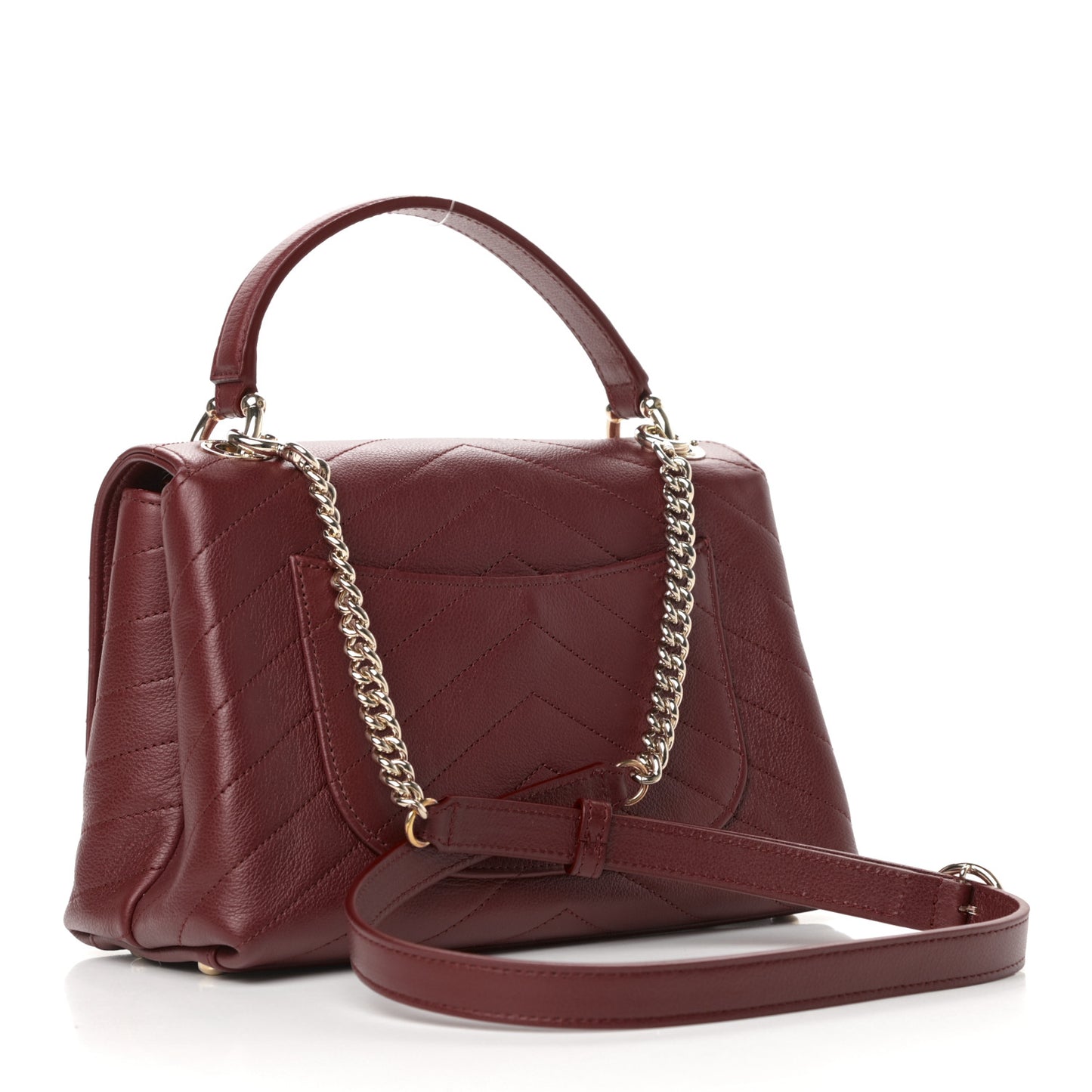 Grained Calfskin Small Chevron Chic Top Handle Flap Red