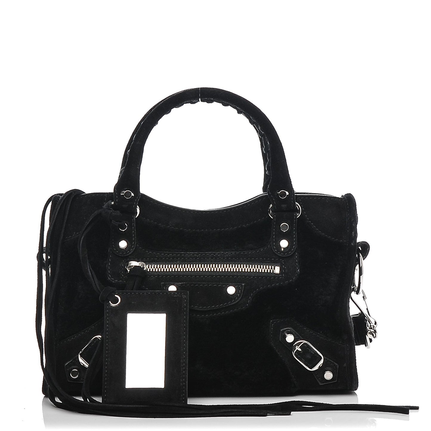 Shearling Suede Classic Silver Hardware Mini City Black
