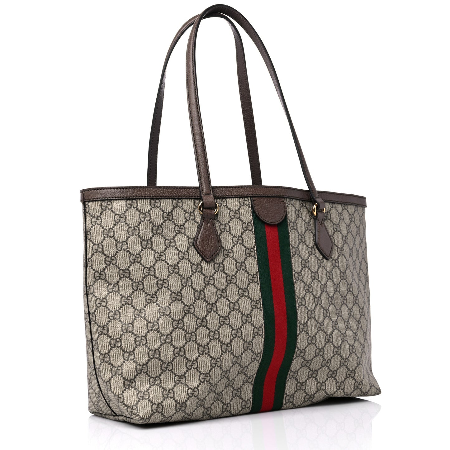 GG Supreme Monogram Textured Calfskin Web Medium Ophidia Shopping Tote Beige Ebony New Acero