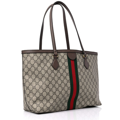 Gucci GG Supreme Monogram Textured Calfskin Web Medium Ophidia Shopping Tote Beige Ebony New Acero 3 of 11