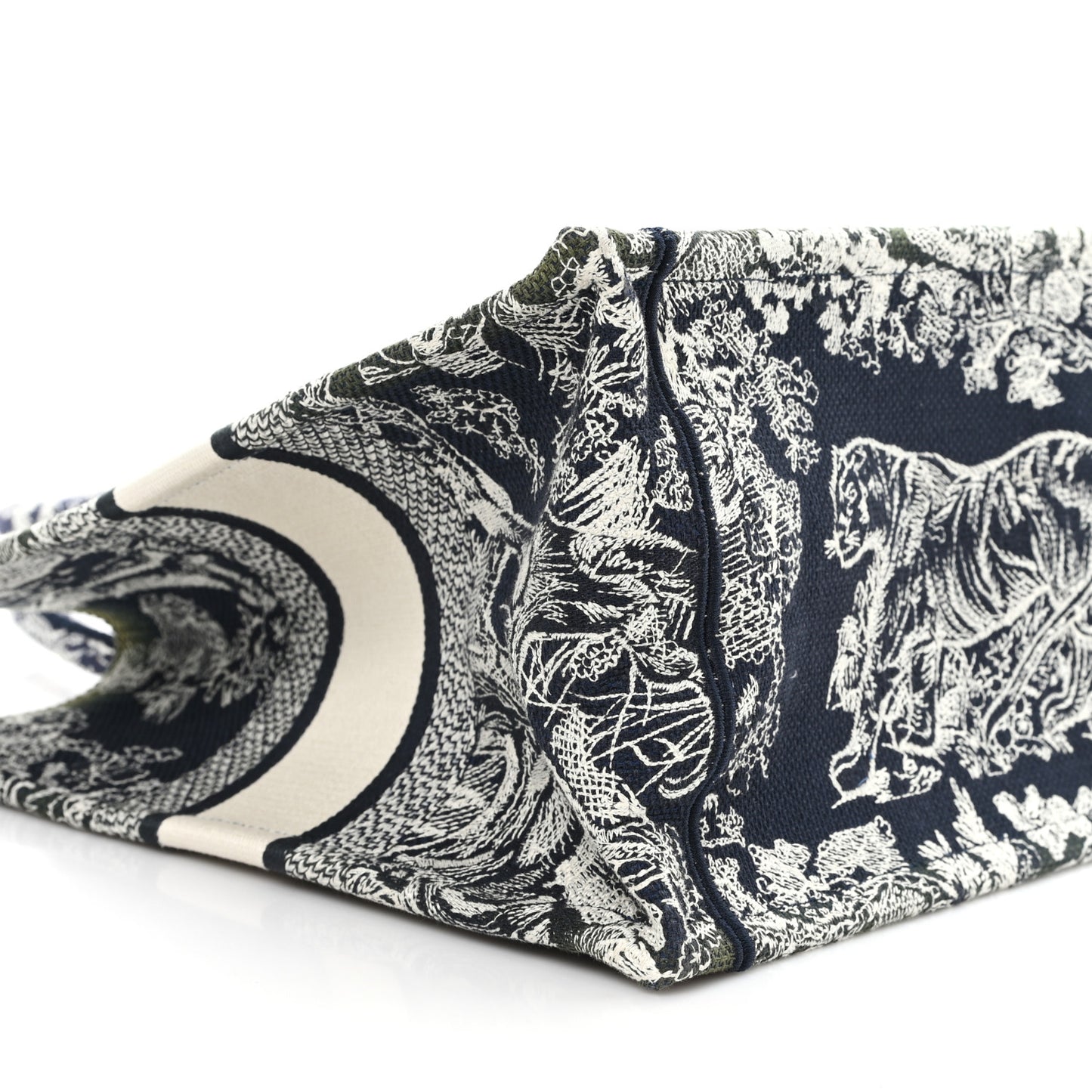 Canvas Embroidered Medium Toile De Jouy Reverse Book Tote Blue Green