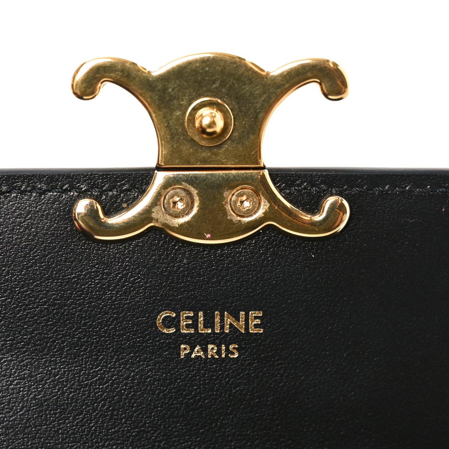 Shiny Calfskin Triomphe Flap Card Holder Black