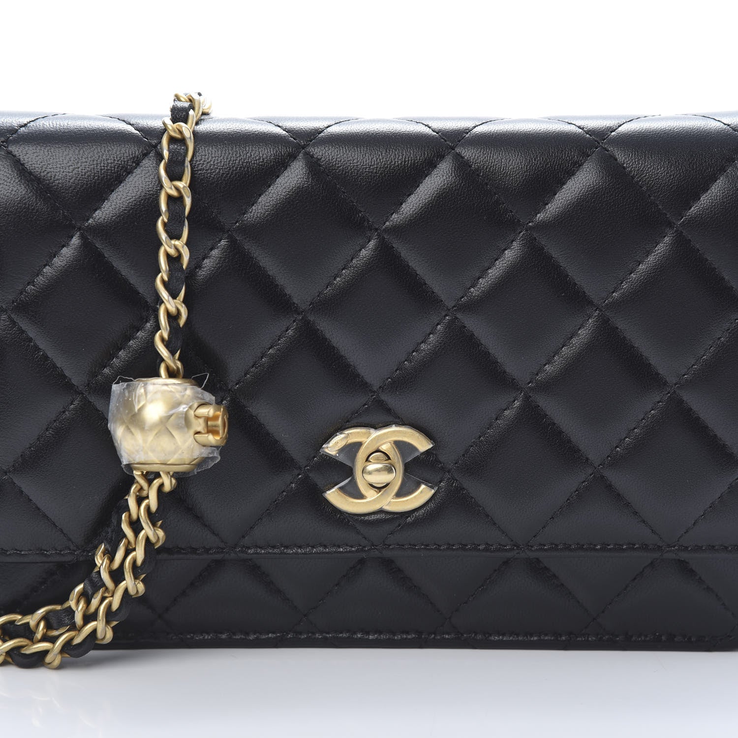 Chanel Lambskin Quilted CC Pearl Crush Wallet on Chain WOC Black 9 of 13