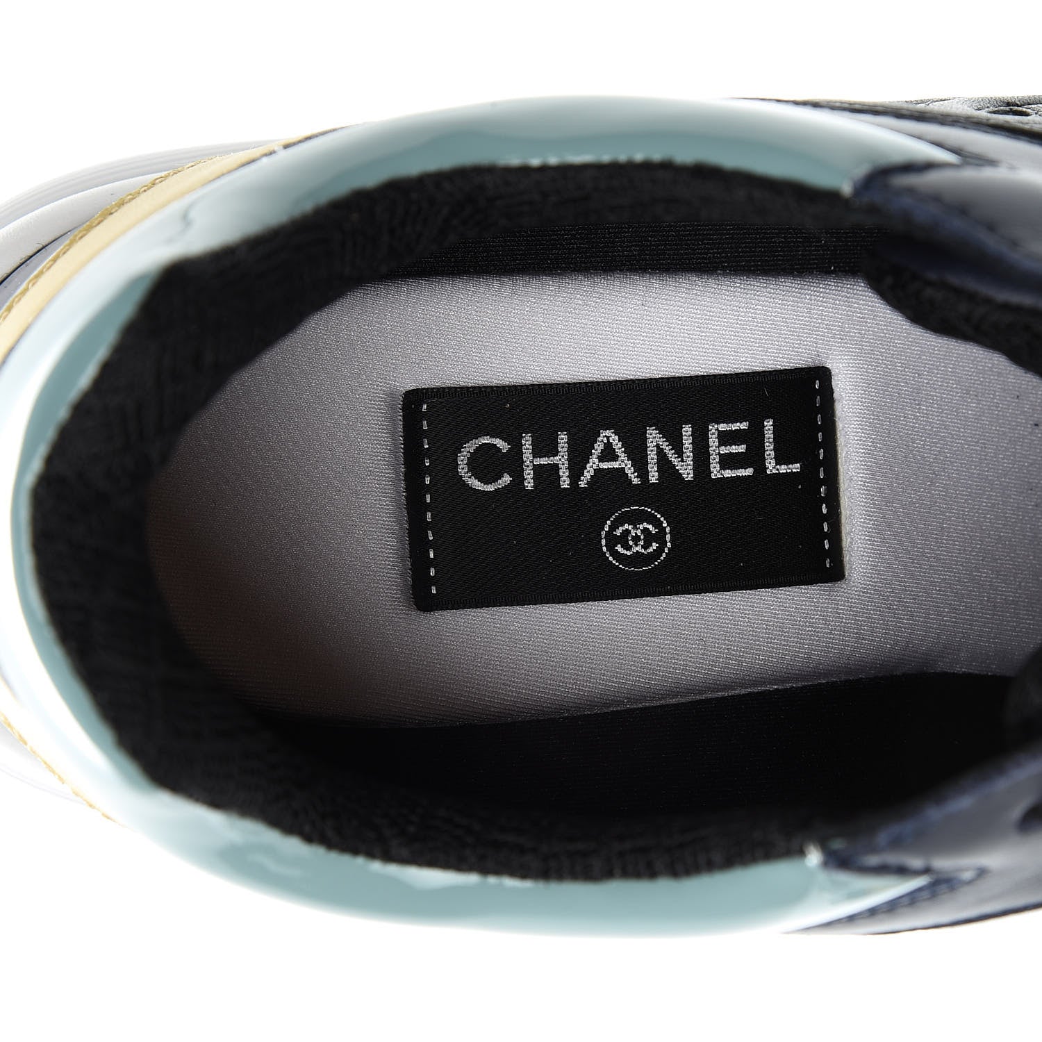 Chanel Calfskin Patent CC Sneakers 41 White Blue Yellow 7 of 14