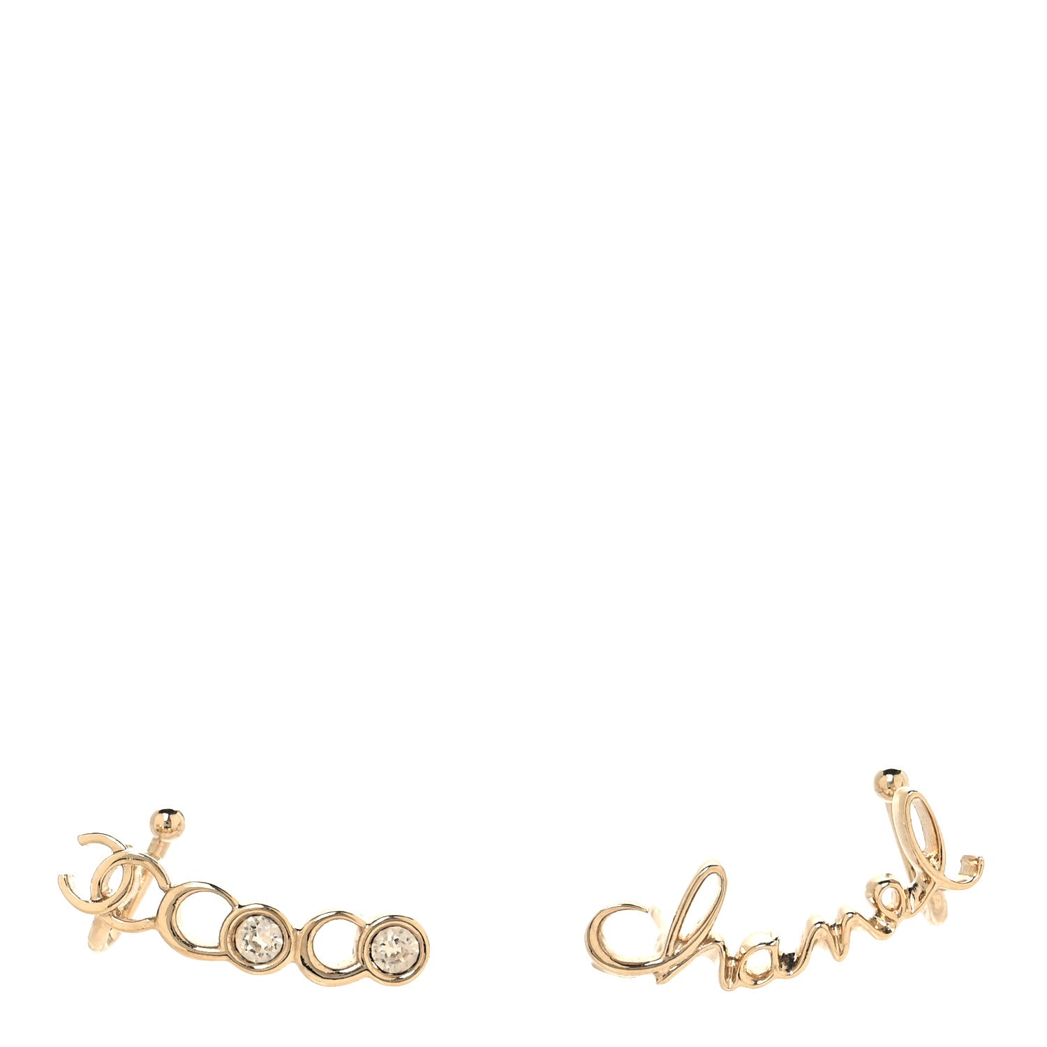 Chanel Metal Crystal Coco Script CC Climber Earrings Gold 1 of 5
