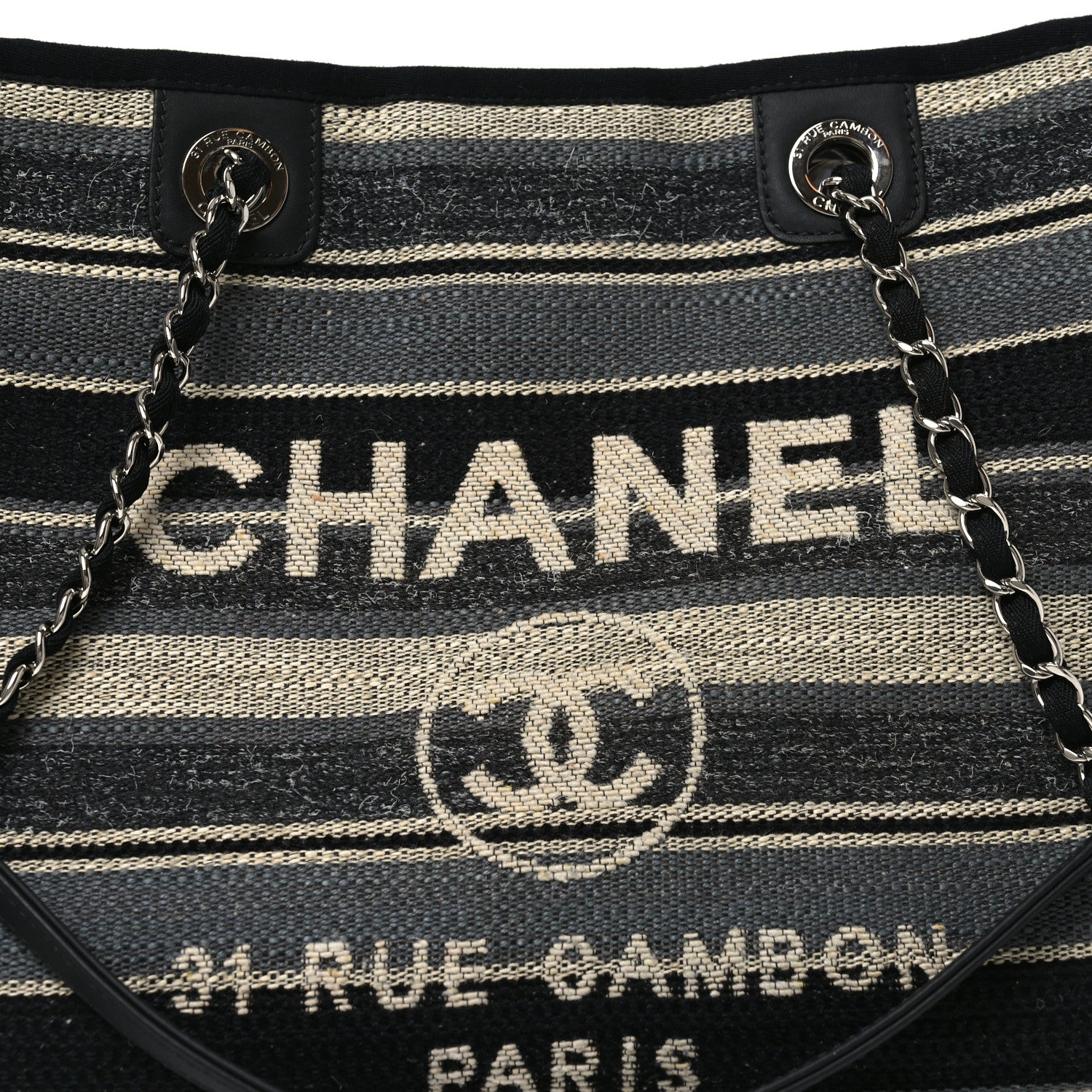 Chanel Striped Canvas Small Deauville Tote Dark Grey 8 of 11