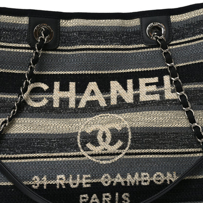 Chanel Striped Canvas Small Deauville Tote Dark Grey 8 of 11