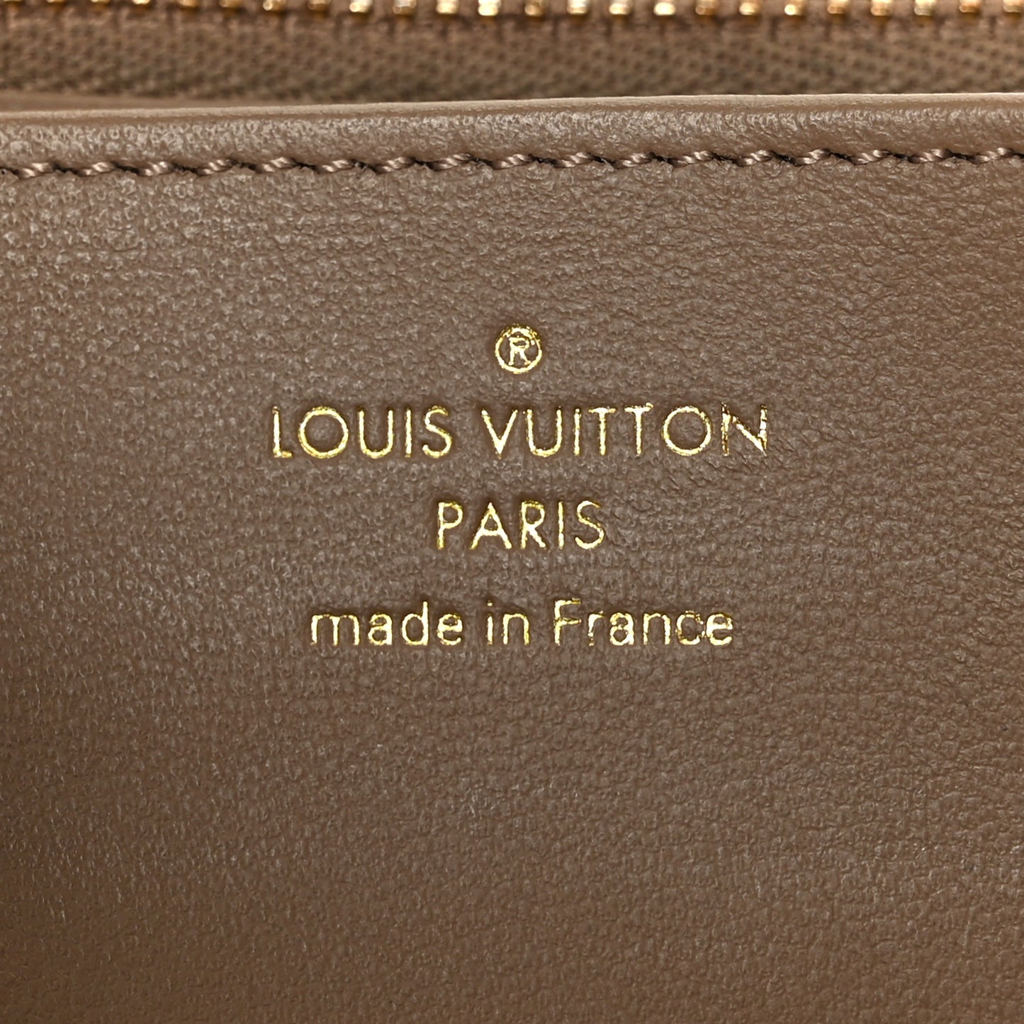 Lambskin Embossed Monogram Coussin Zippy Wallet Taupe