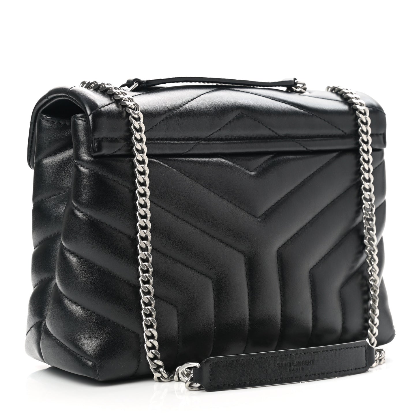 Calfskin Y Quilted Monogram Small Loulou Chain Satchel Black