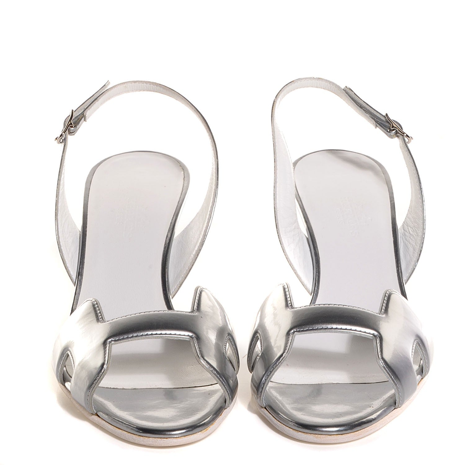 Hermes Laminated Calfskin Night 70 Slingback Sandals 37 Silver 2 of 5