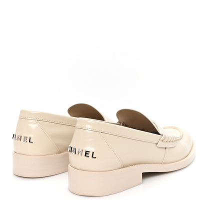 Chanel Shiny Calfskin Logo Loafers 40 Light Beige 5 of 10