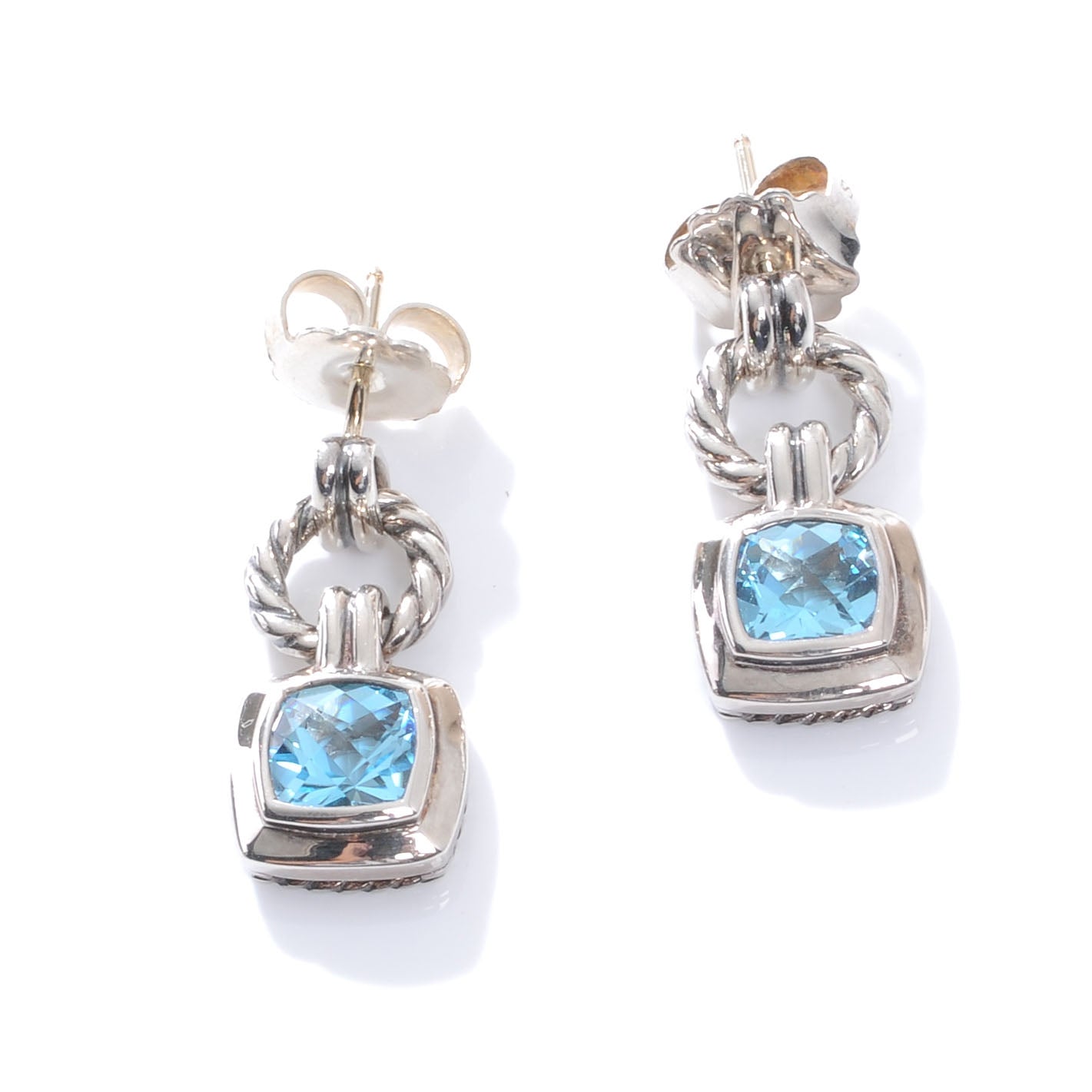 David Yurman Sterling Silver London Blue Topaz Cushion Earrings 1 of 5