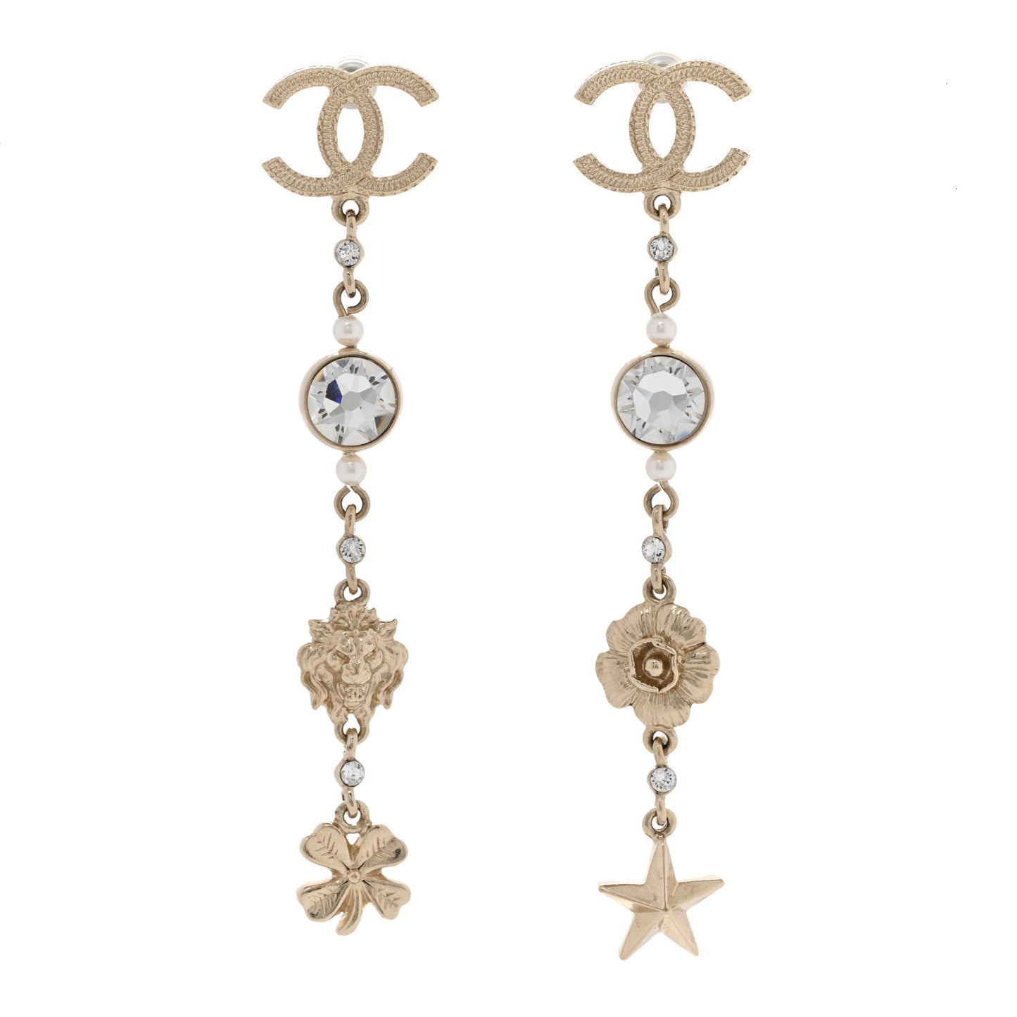 Crystal Pearl CC Charms Drop Earrings Gold