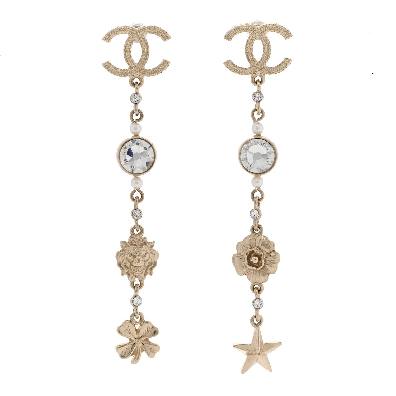 Chanel Crystal Pearl CC Charms Drop Earrings Gold 1 of 5